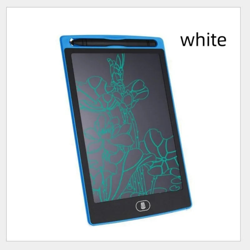 Children's electronic writing board with pressure-sensitive stylus in black, white, red or green colours