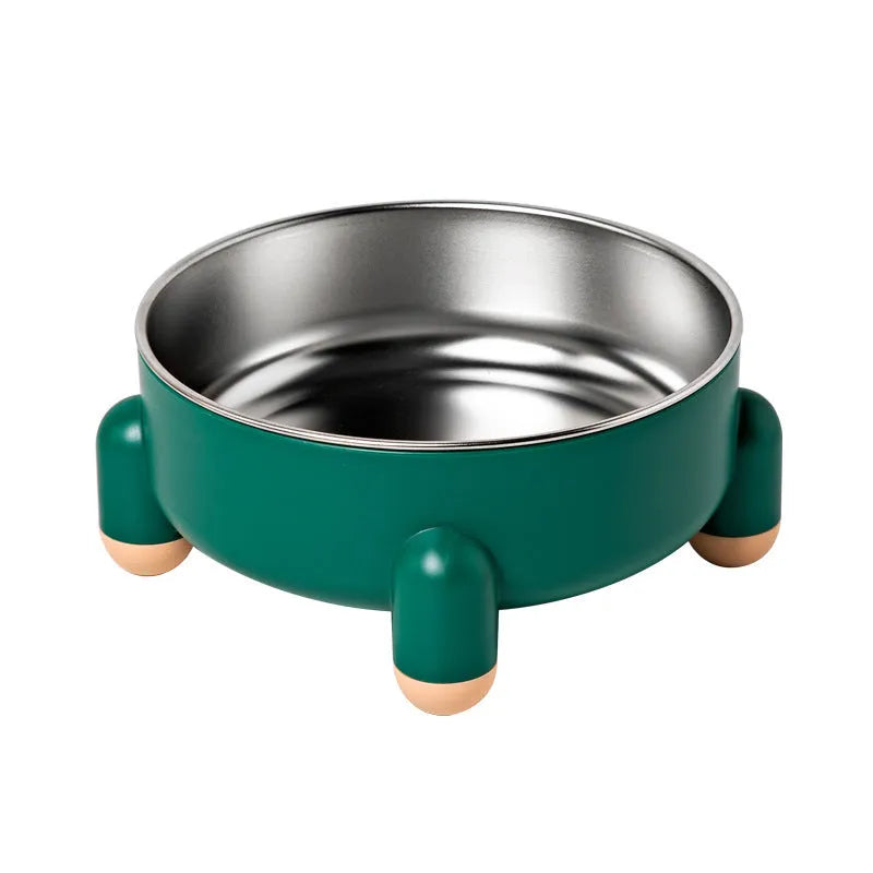 Green stainless steel pet bowl with non-slip base and high foot design for dogs and cats