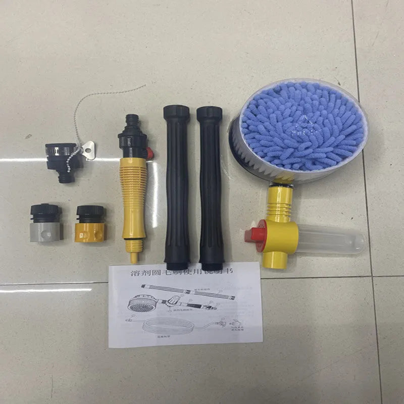 Yellow car wash mop with hydraulic controls and dual-material brush head