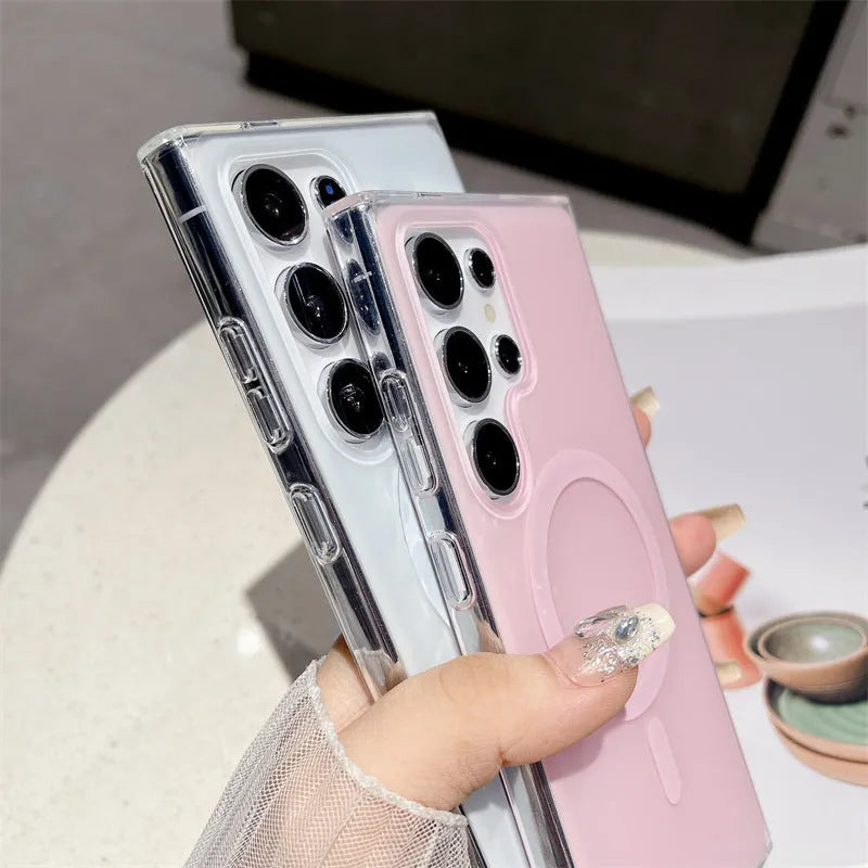 Macaron Color Series magnetic phone case for Samsung in magnetic purple with carrying strap, soft shell design
