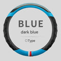 Sports style steering wheel cover with stitching, shown in black and white colour on a round 38cm steering wheel.