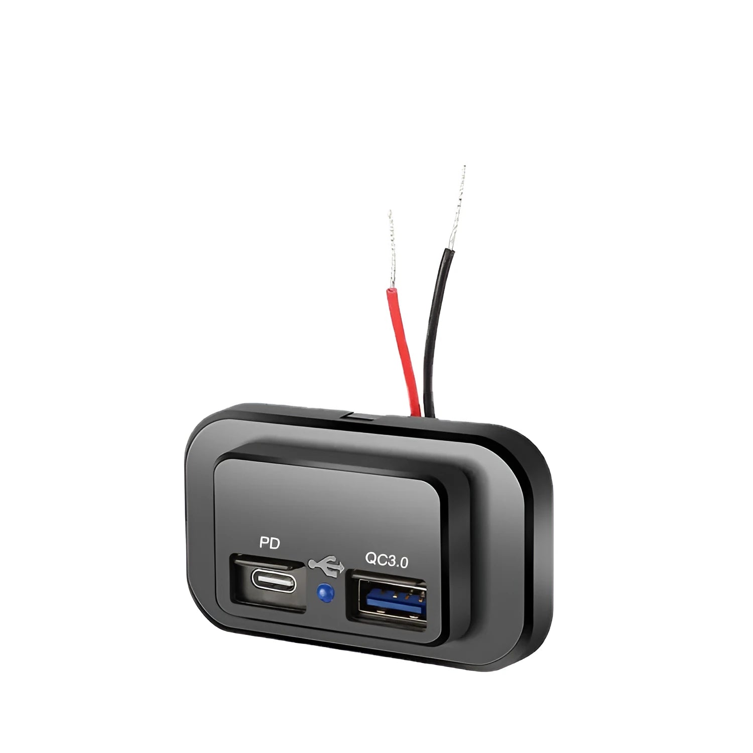 Black QC3.0 car charger with TYPE-C port for 36W fast charging