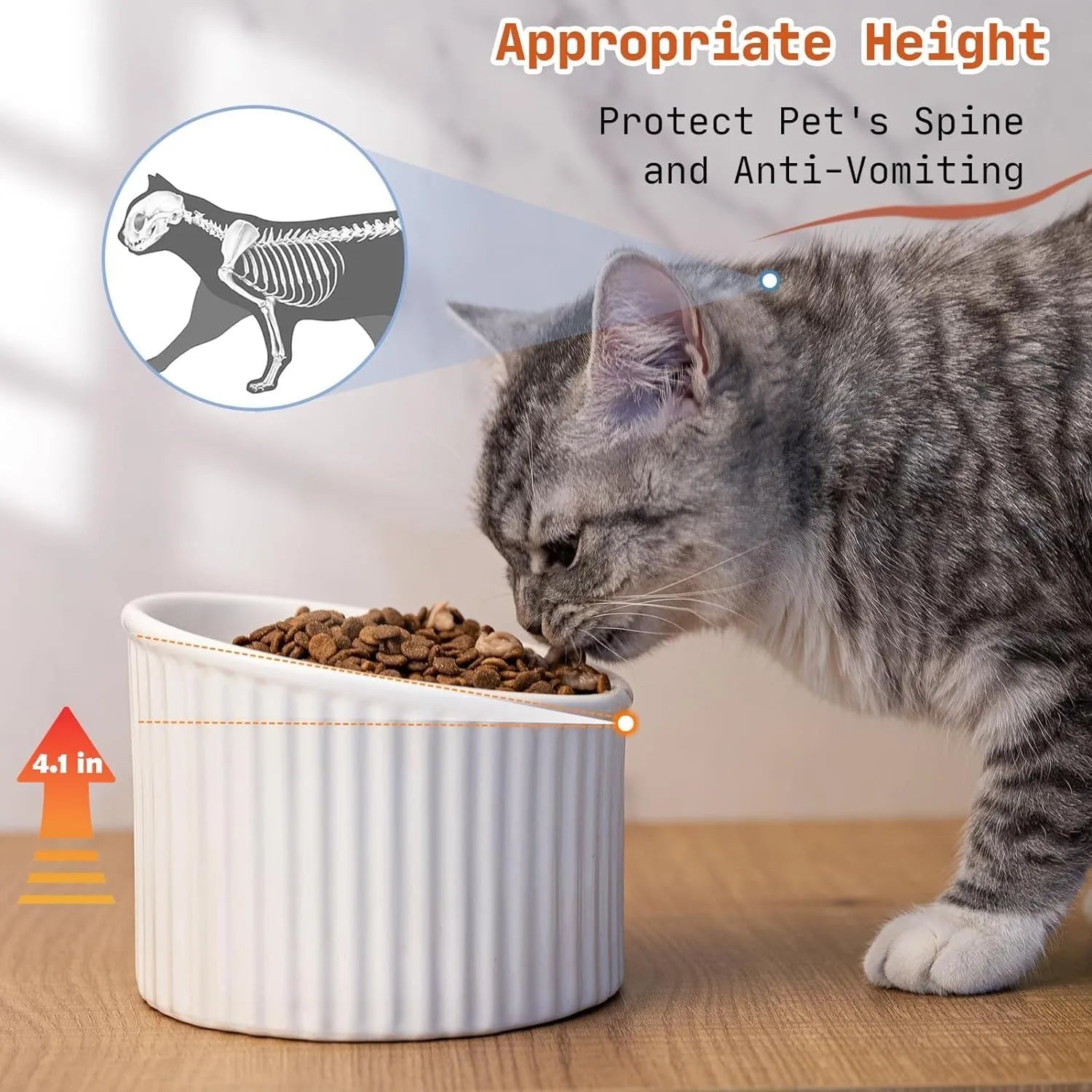 Ceramic elevated cat bowl in green colour with tilted round design for comfortable feeding.