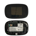 Black mifi8000 4G portable wireless router with battery and cable, showing compact size.
