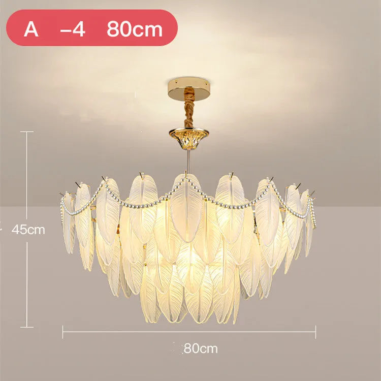 French cream glass pendant light with iron body, layered shades, 50cm three-layer style option