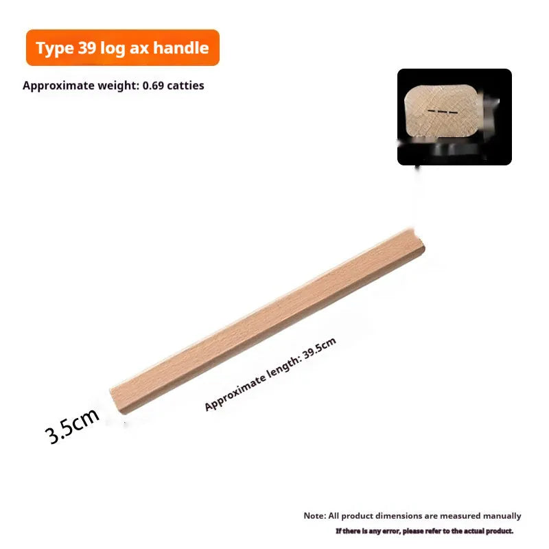 Locust wood replacement handles for axes, hoes, and sickles in various lengths on a plain background.