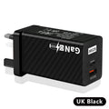 65W GaN USB PD laptop charger in compact white or black design with PC flame retardant material