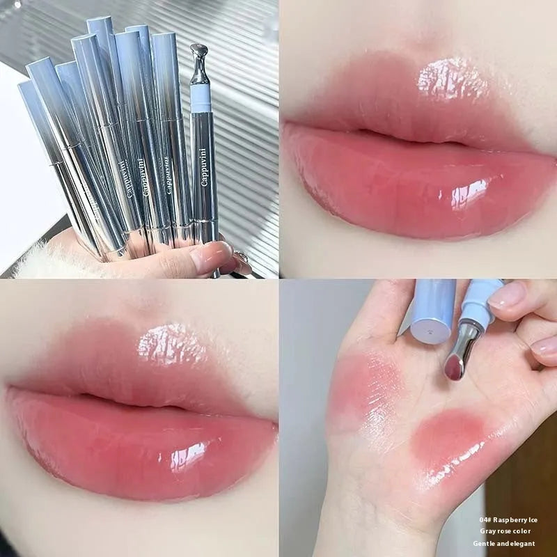 Mirror water light lip gloss lipstick in ice tones with glossy finish in 12.9 cm case