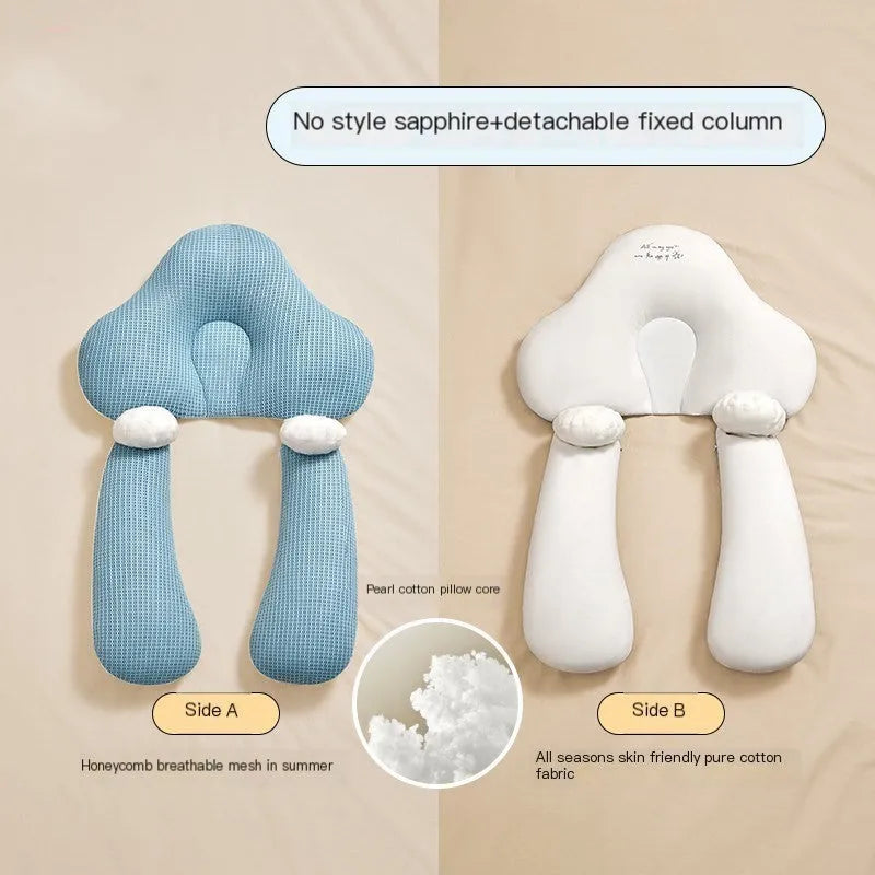 U-shaped baby head shaping pillow with detachable column in blue-white colour option