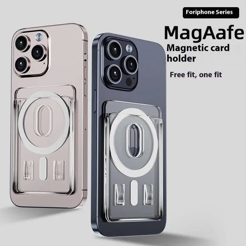 Transparent PC magnetic phone card holder with frosted style showing a card inserted