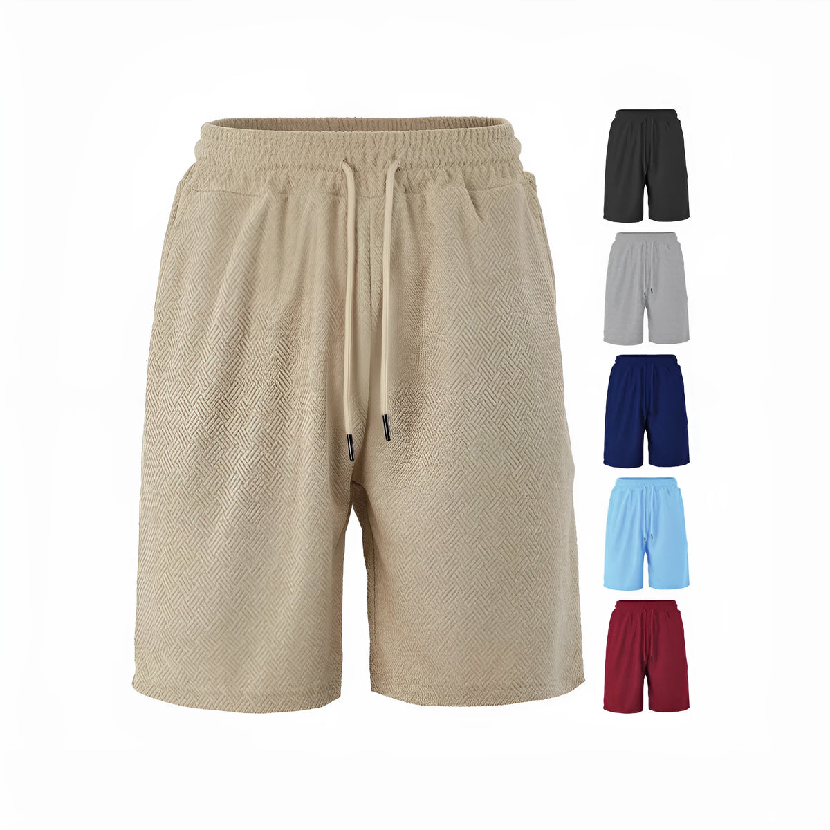 Men's loose fit towel jacquard casual shorts in navy blue, front view