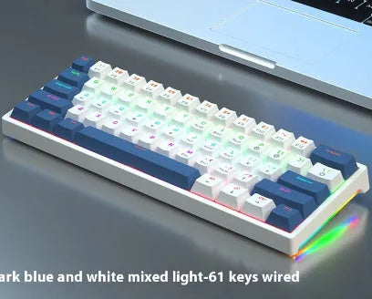 61-key compact mechanical keyboard with hot-swappable switches and bluish-black black tea shaft