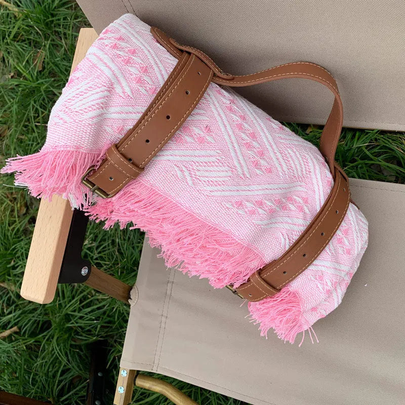 New Chessboard Plaid Knitted Thickened Camping Rugs Picnic Mat Fashion Tassel Acrylic Picnic Blanket in Khaki White Gray White Yellow White White Plaid White Powder Green White Gray Plaid Yellow Plaid Green Black Red Sizes 90x90 130x180 180x180 230x250 cm