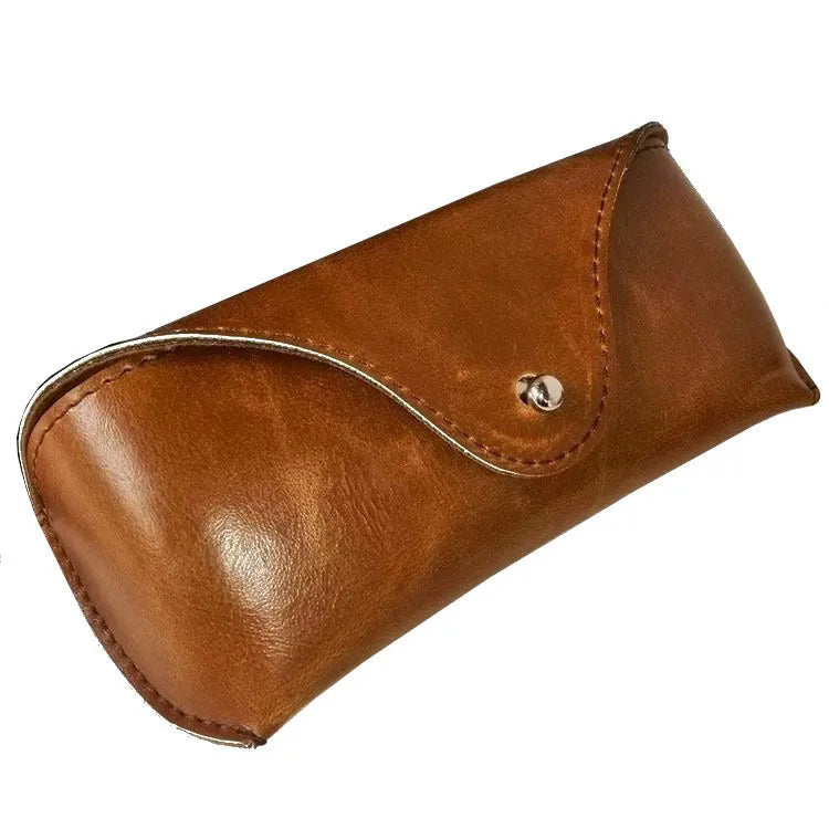 Leather glasses case for sunglasses storage in black, brown, and navy blue