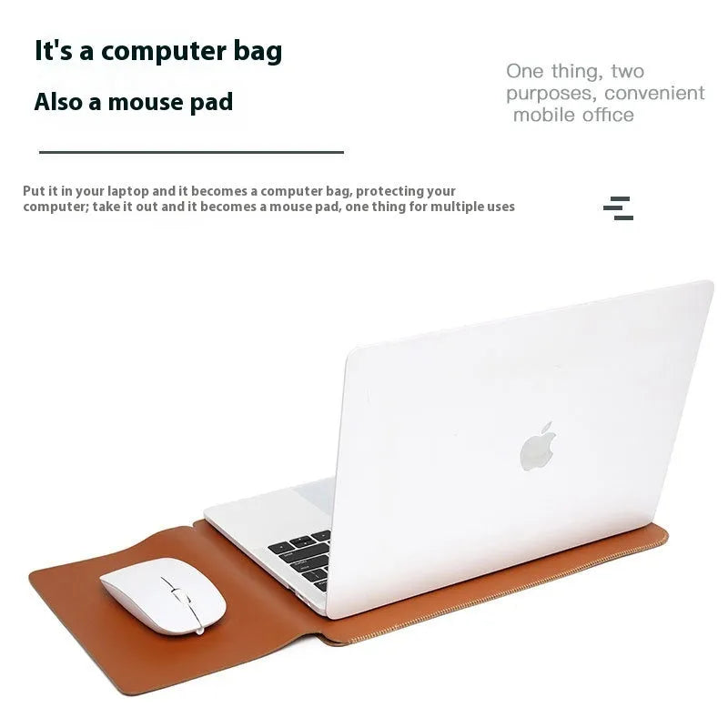 Set of four imitation leather laptop edge protector pieces in apricot, brown, gray and light pink.