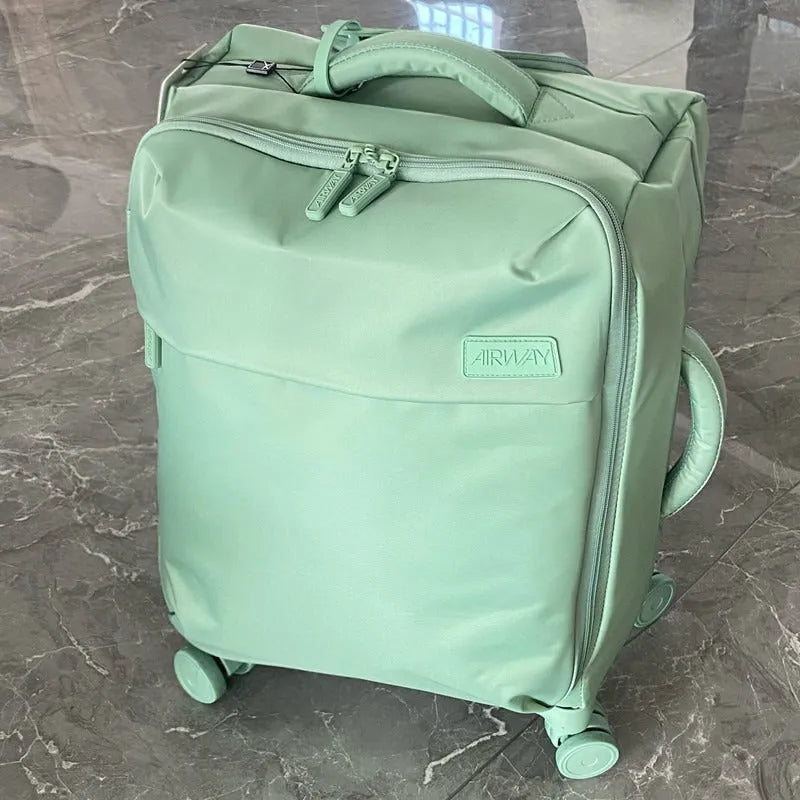 20-inch waterproof Oxford cloth luggage suitcase with universal wheels in bluestone green colour