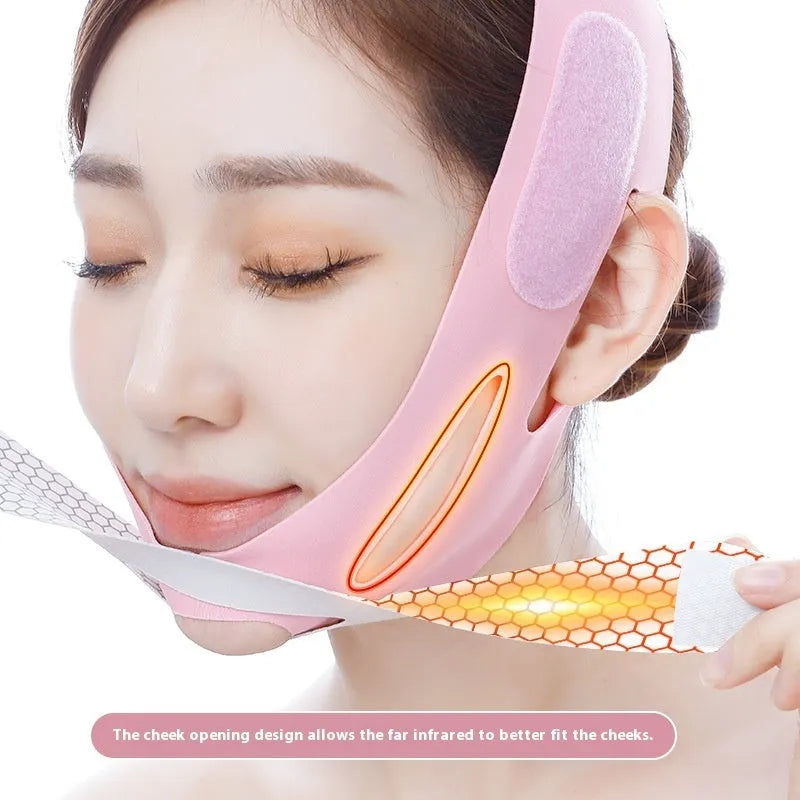 V-shaped elastic face bandage in pink or black colour for facial contouring applications
