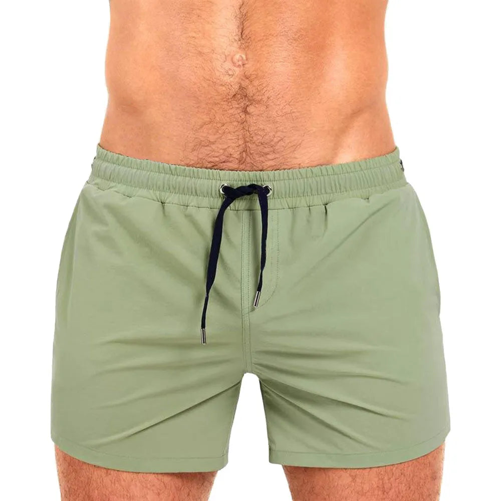 Mesh lining swimming sports shorts in polyester fabric showing solid colour options