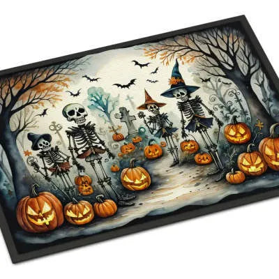 Halloween cartoon printed polyester fibre floor mat in black square shape for porch or entryway