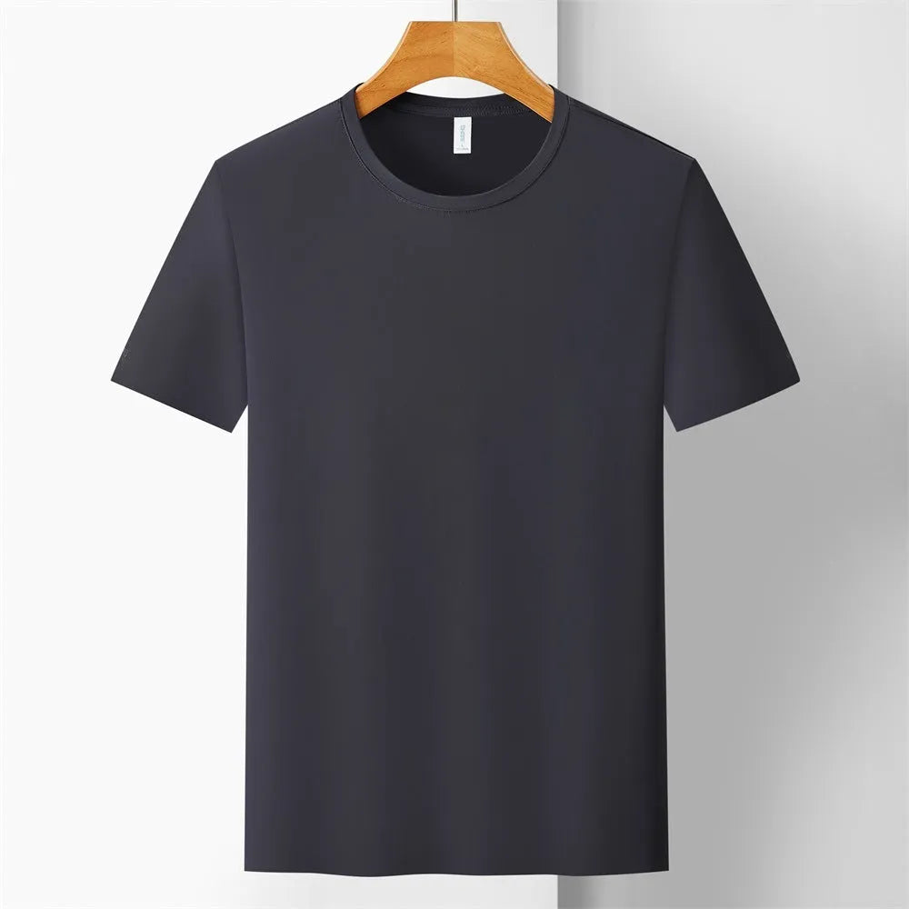 Ice Silk quick-dry antibacterial anti-UV slim-fit T-shirt in solid colours on a hanger.
