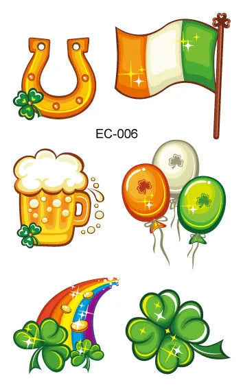 St. Patrick's Day temporary tattoo sticker with shamrock pattern measuring 120×75mm