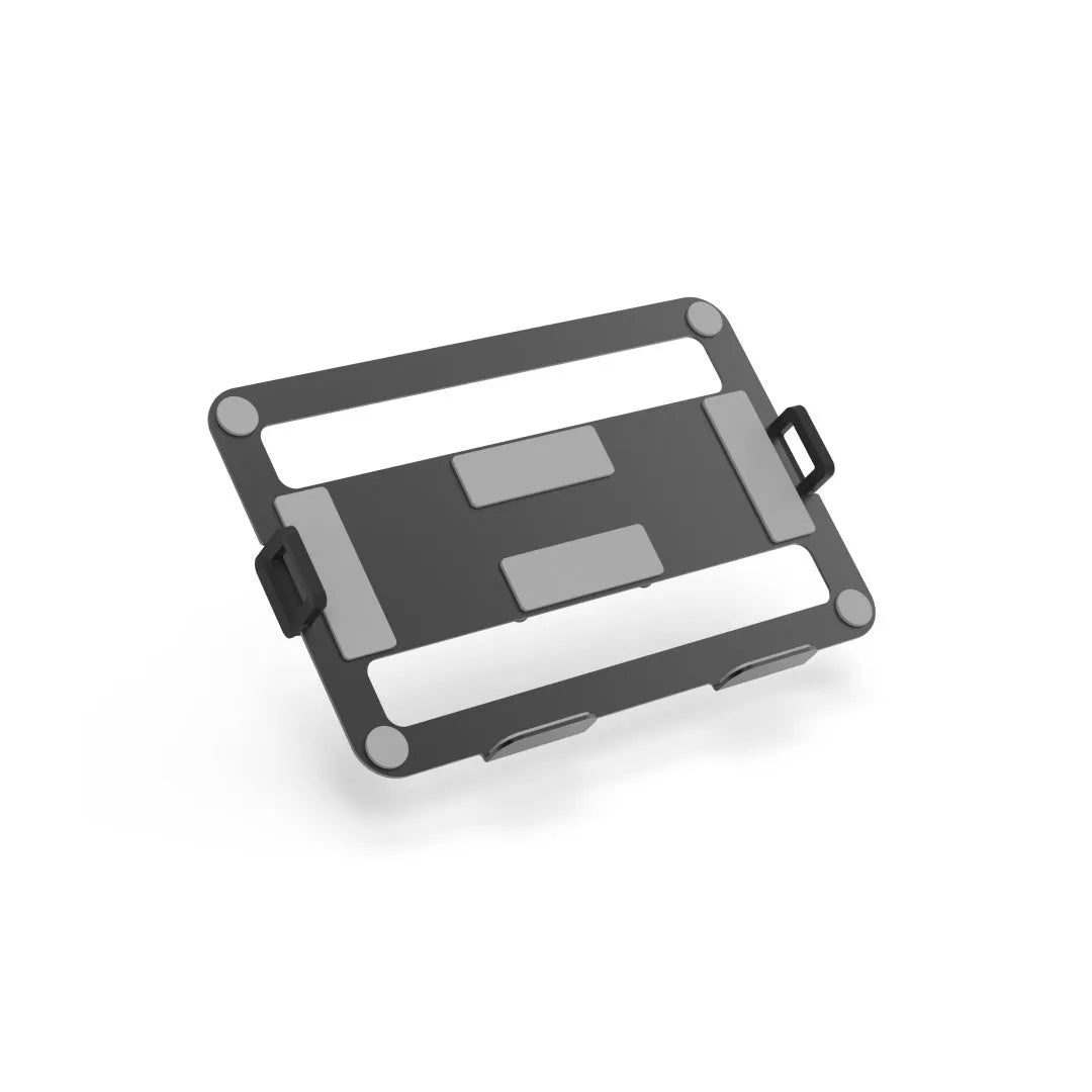 Black laptop mechanical arm bracket with lifting mechanism on a desk
