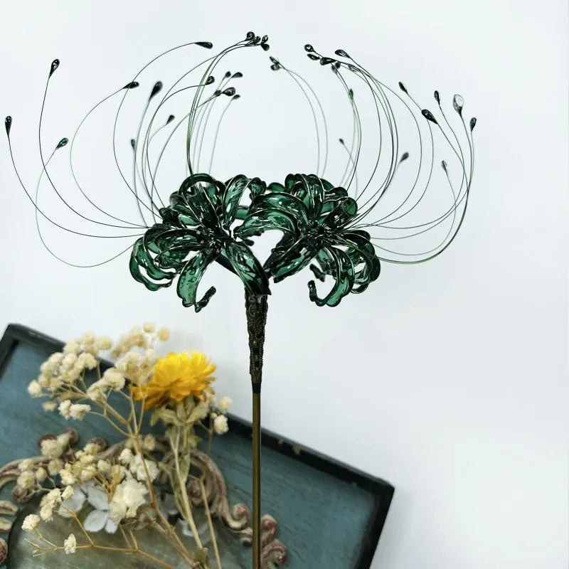 Bi'an creative flower hairpin with 8cm diameter flower and 20cm length clip in black colour