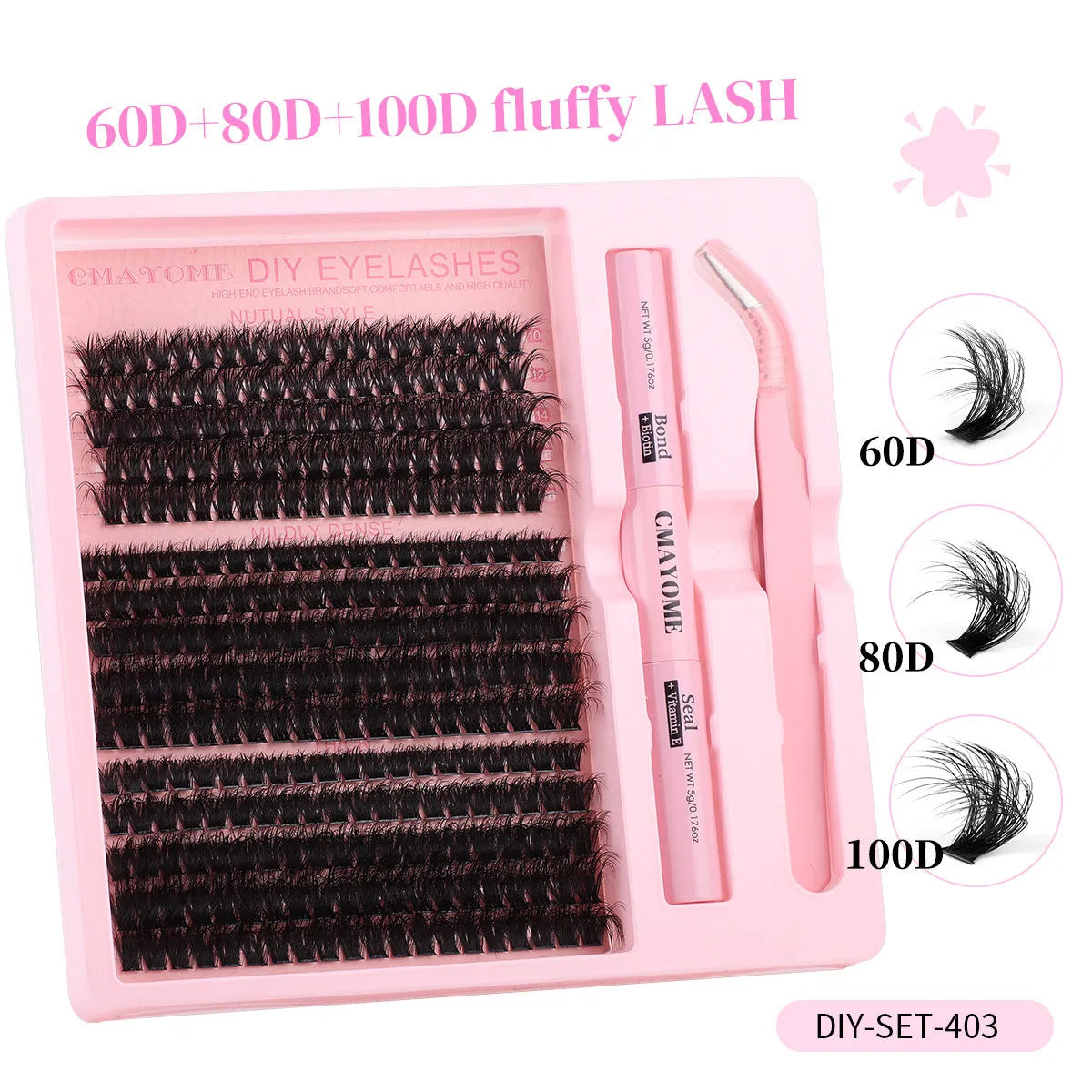 DIY false eyelashes extension suit showing single segment clusters in chemical fibre material