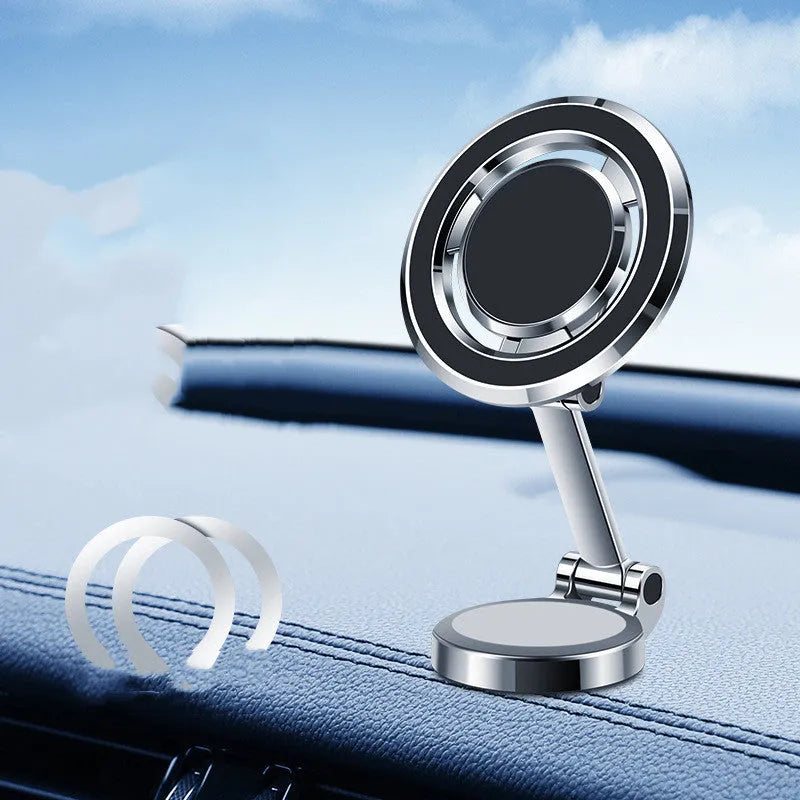 Obsidian black adhesive magnetic car phone holder with 360 degree stand on dashboard