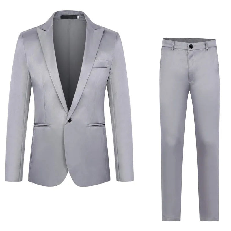 Men's loose fit suit jacket for weddings in various colours including black, blue, and wine red.