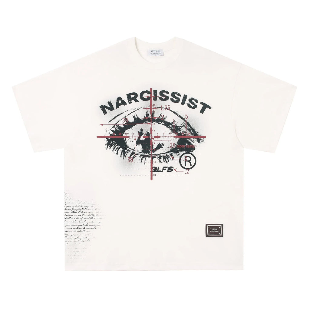 American retro hip hop gothic letter print on a black short sleeve cotton T-shirt.