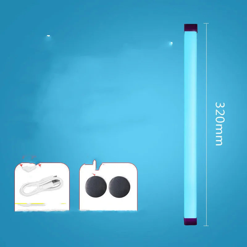 Rechargeable LED tube night light in blue and purple colours with USB charging cable