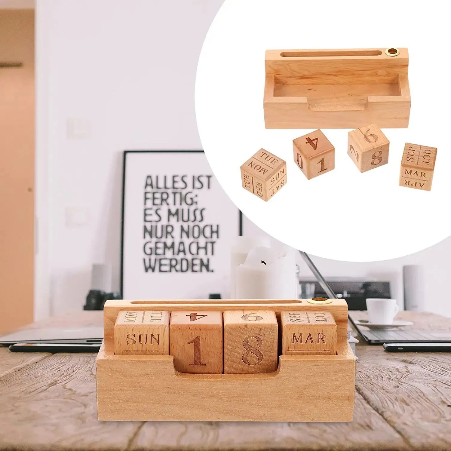 Solid wood simple modern calendar desk on a wooden surface