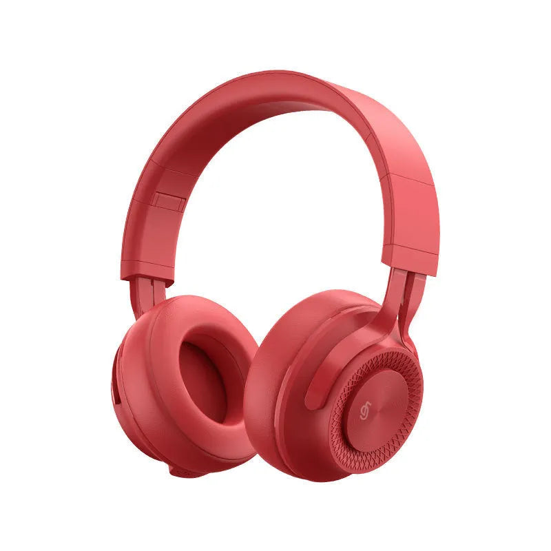 Red wireless Bluetooth sports headset with over-ear design on a grey background