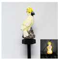 Hand-painted resin parrot solar light for garden lawn decoration, available in blue red yellow colours