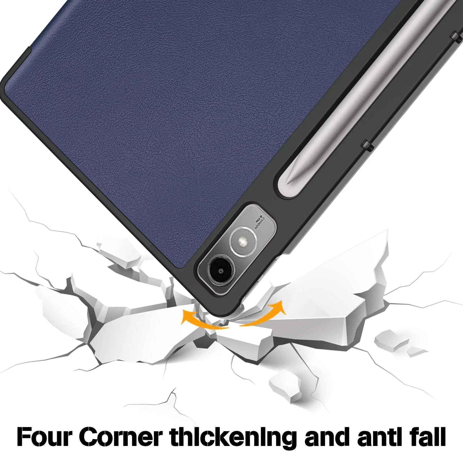 Lenovo Tab P12 12.7-inch tablet protective case in a three-fold stand position, showing one of the many available colour and pattern designs.