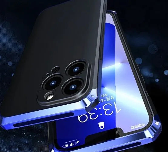 Full frame solid colour mobile phone case for Apple iPhone 13 series in aluminum alloy and plastic, black finish