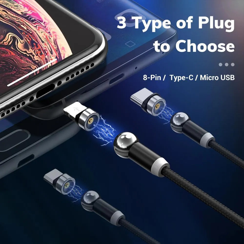 Black magnetic charging cable with spherical aluminium alloy connector on a 1m TPE cable