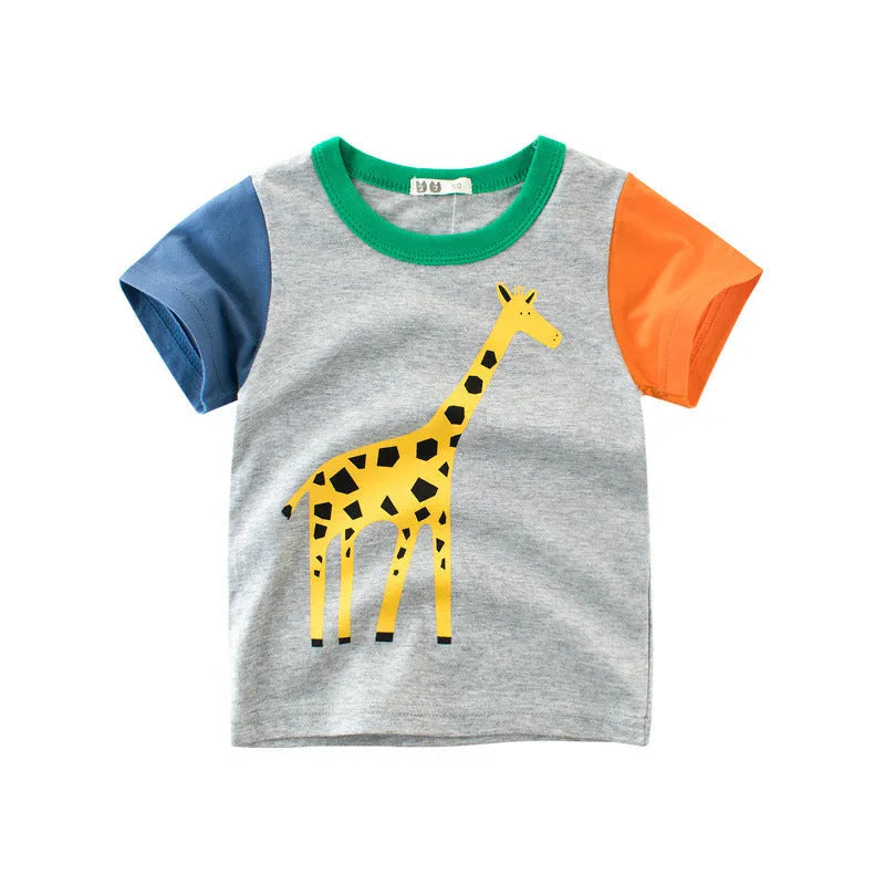 Boy's green lion print cotton T-shirt on hanger, sizes 90cm to 140cm