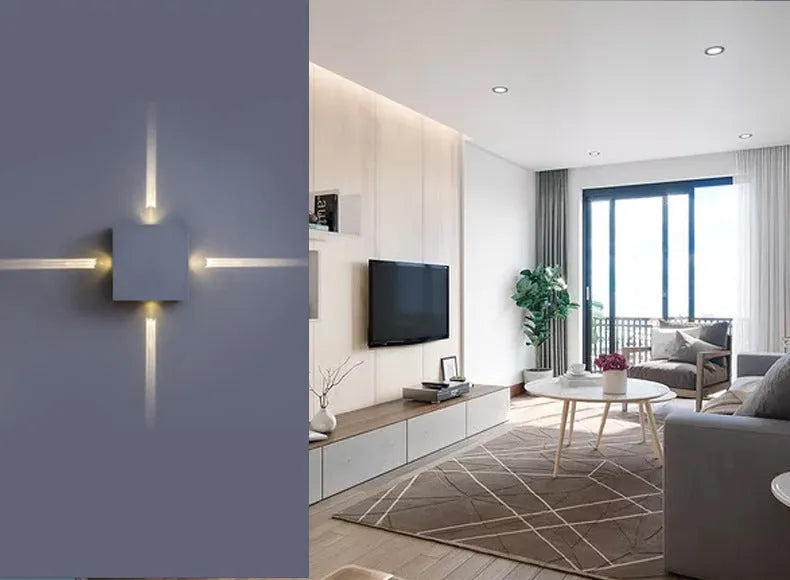 Square and round modern LED wall light with aluminium body and iron lampshade