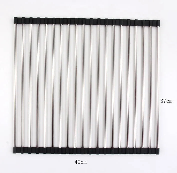 Stainless steel folding kitchen sink drain rack shown in a choice of colours