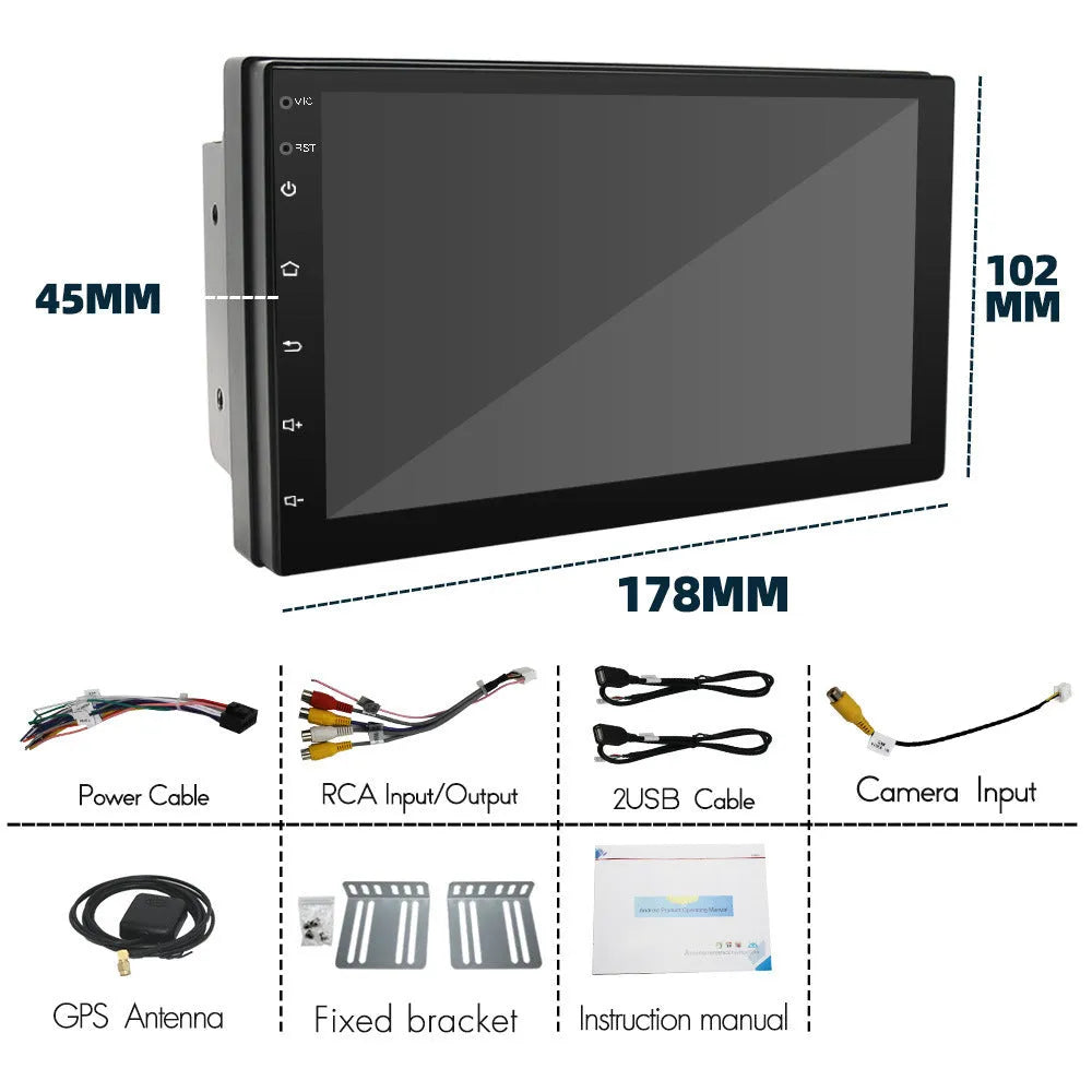 Black universal car MP5 player with 7-inch screen showing GPS navigation interface