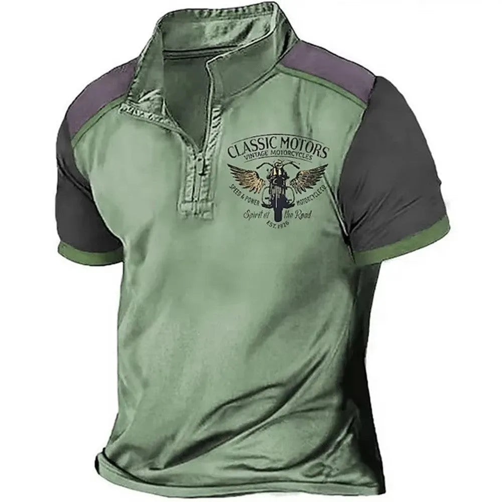 Loose fit golf polo shirt with digital print on polyester bird eye fabric.