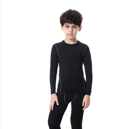 Kids sportswear set including t-shirts, shorts, and trousers in polyester spandex fabric