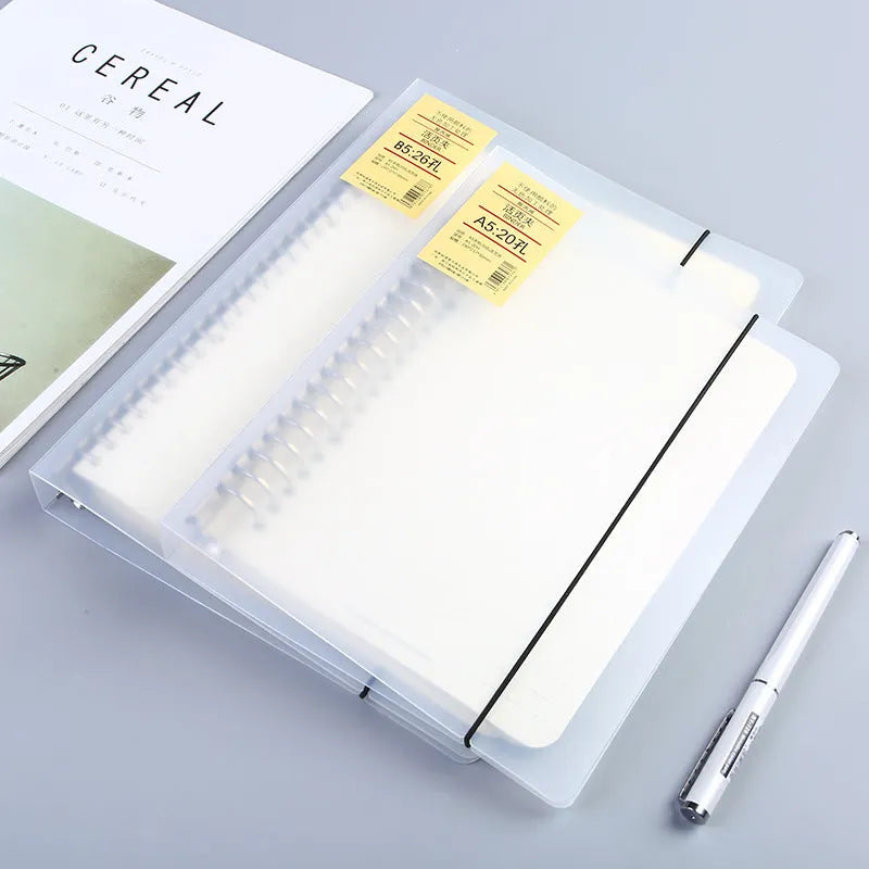 A5 loose-leaf notepad binder with 26-hole binding, horizontal line pages, and PP matte cover