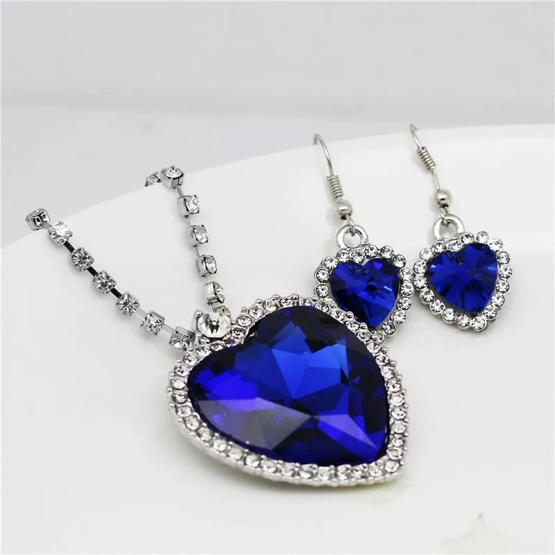 Heart Of The Sea blue crystal heart peach pendant necklace with platinum plating on 45cm chain