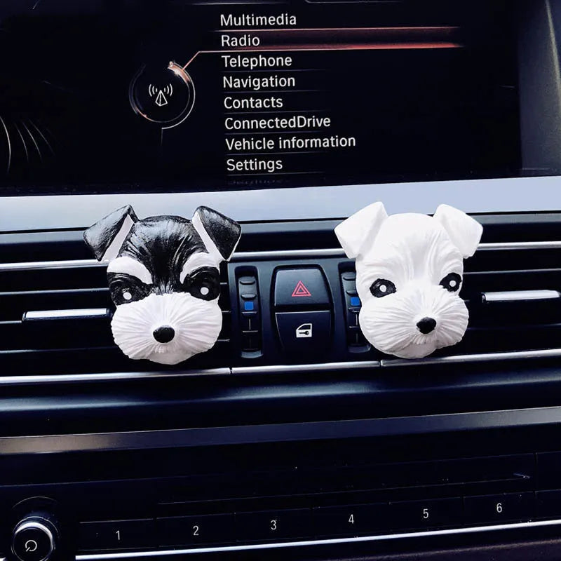 Schnauzer shaped car air outlet perfume in white porcelain with clear fragrance, 5.5cm height