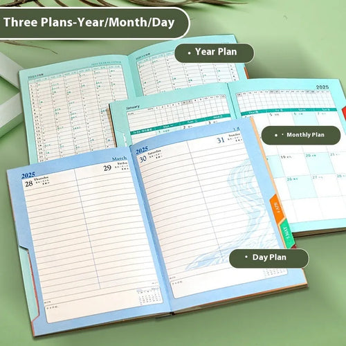 A4 striped PU leather business notepad open on a desk showing 80g paper, available in eight colours.