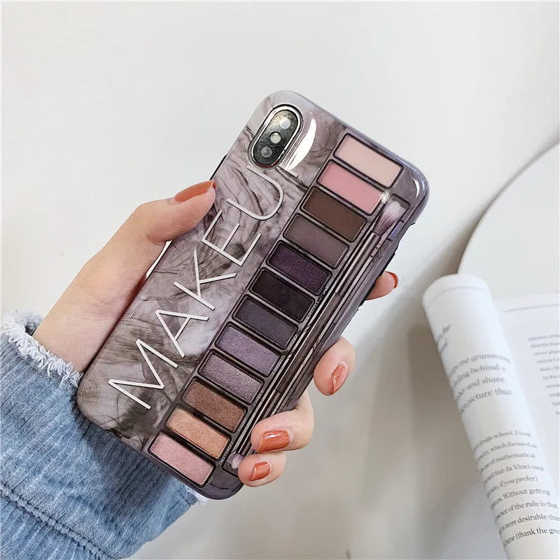 Silicone iPhone case with marble eye shadow pattern in flesh and grey colours