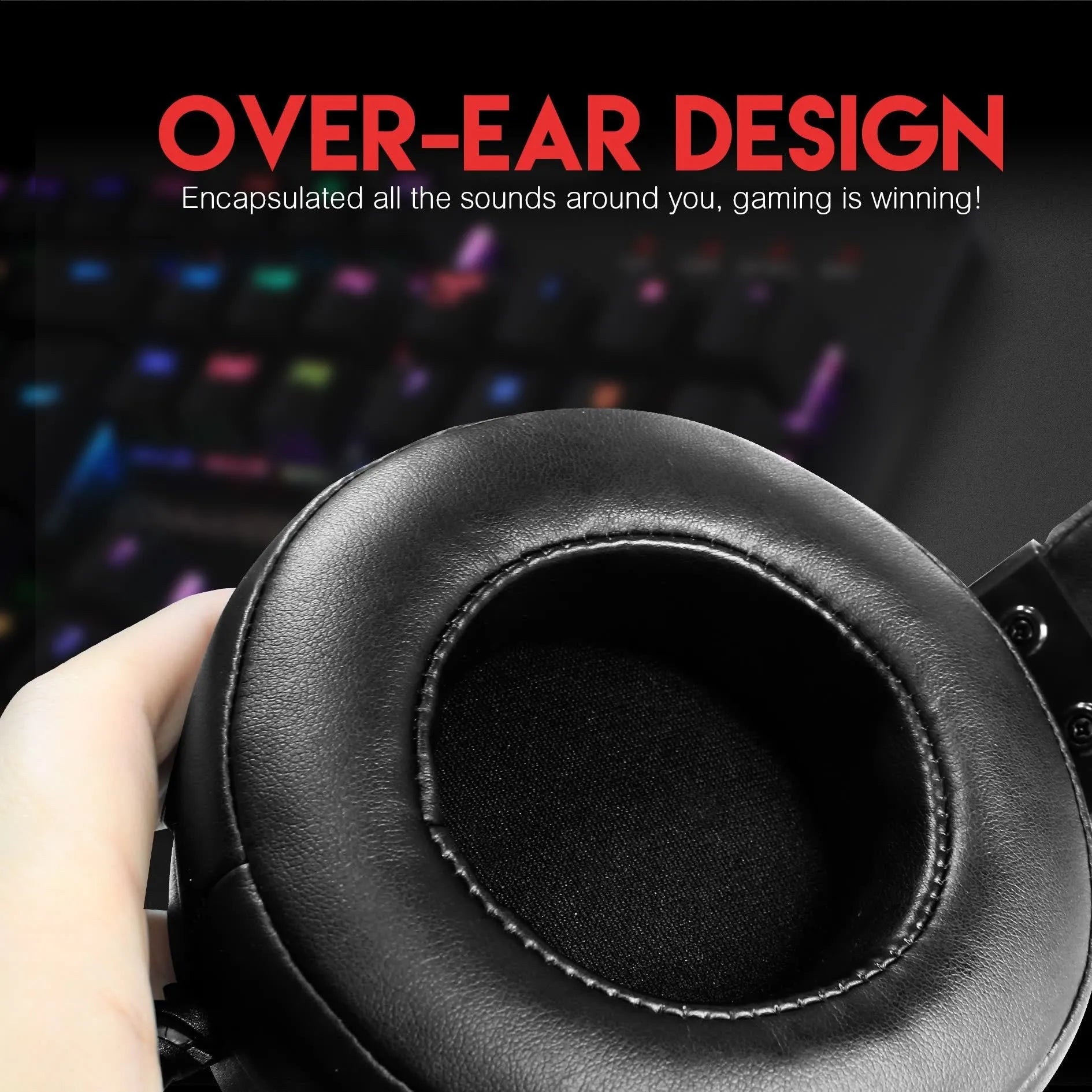 Wired black gaming headset with built-in microphone and 2.2 metre cable on a desk